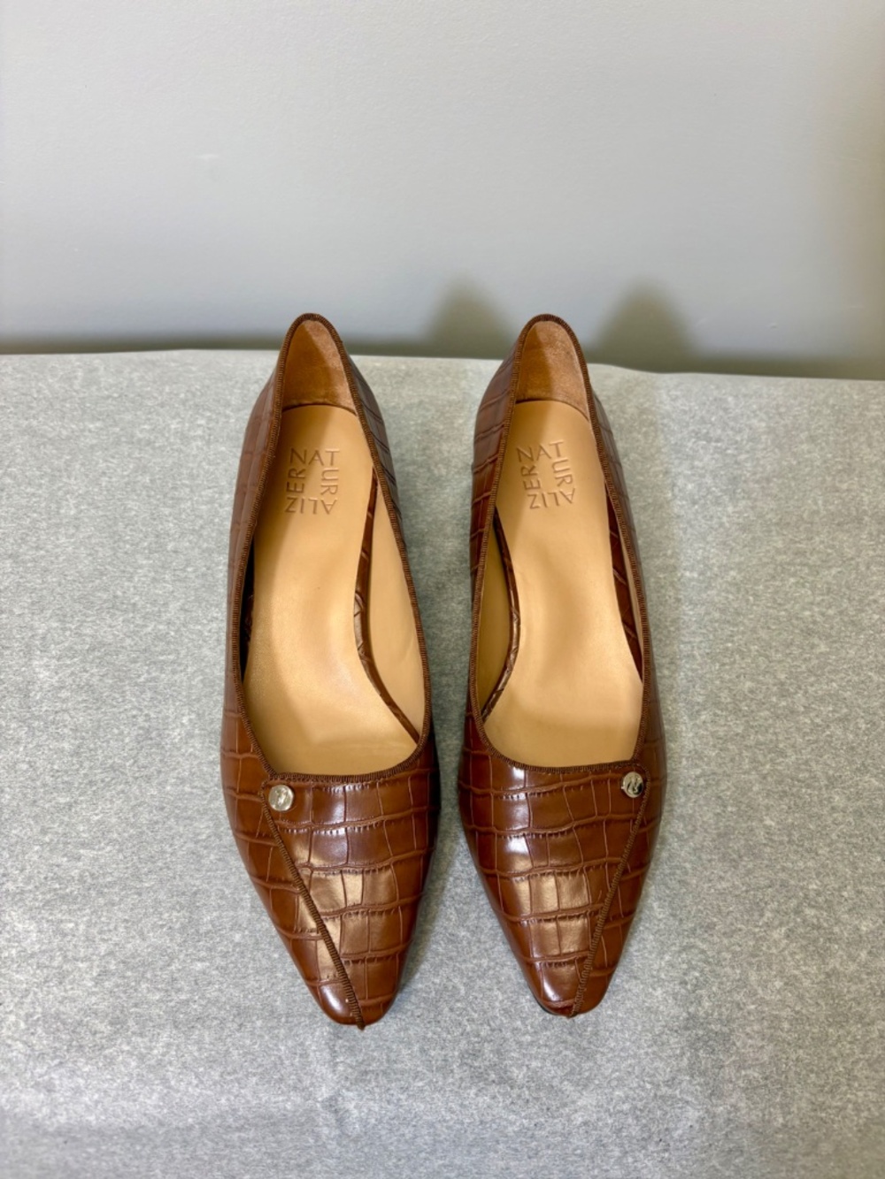 NWOT Naturalizer Cognac Old Money Croc Leather Classic Wedge Pump, Sz 8.5W